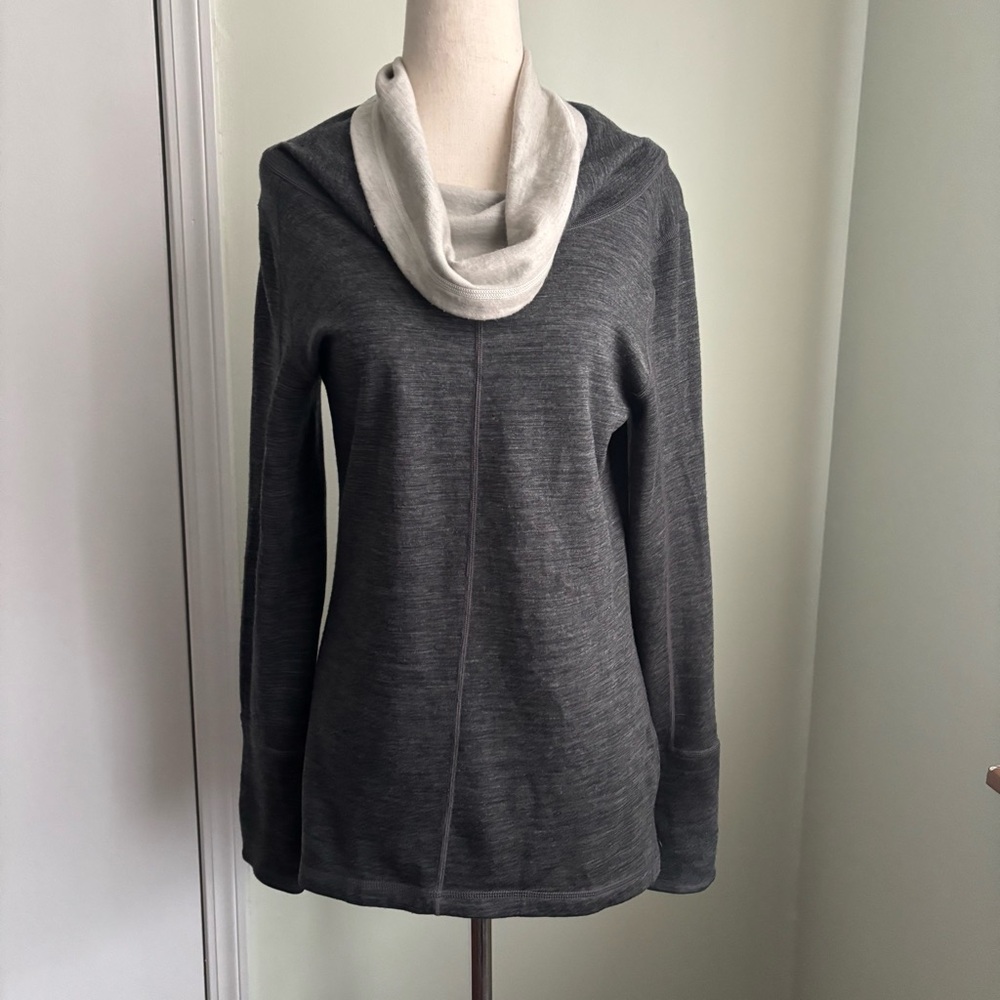 Ibex Dyad Cowl Neck Reversible Sweater Size S merino wool gray